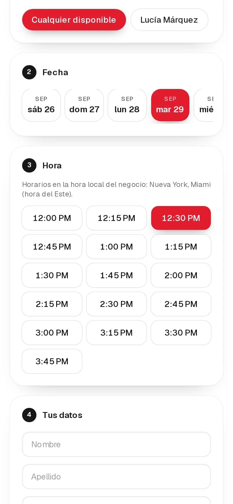Reserva desde el celular: horario elegido